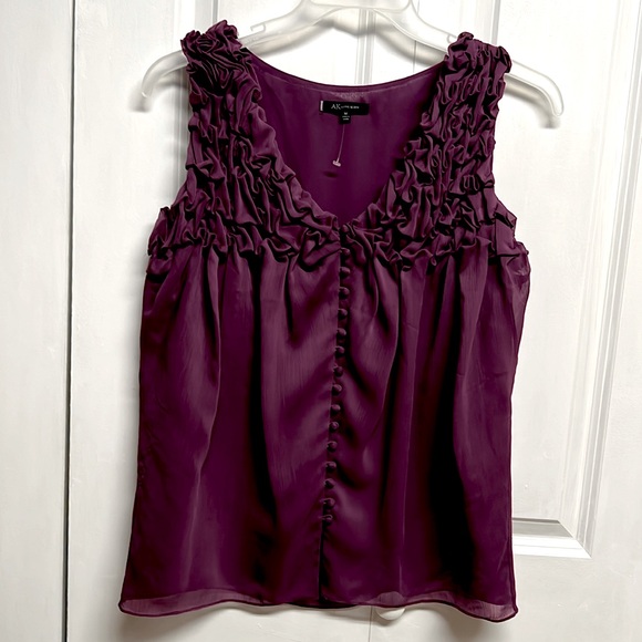 Ann Klein Plum Purple Sleeveless Sheer Ruffle Top Size M - Picture 1 of 6